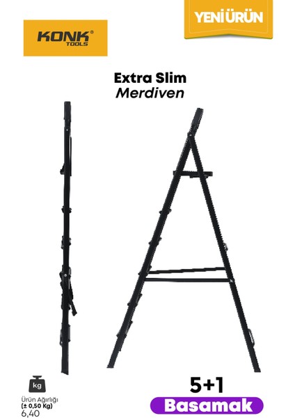 Extra Süper Slim Siyah Merdiven 5+1 Metal Basamaklı Vera5