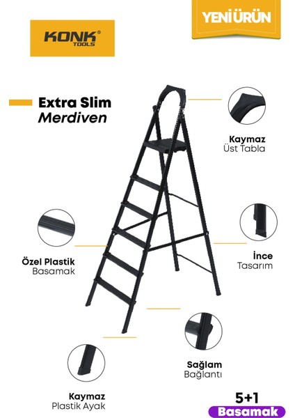 Extra Süper Slim Siyah Merdiven 5+1 Metal Basamaklı Vera5