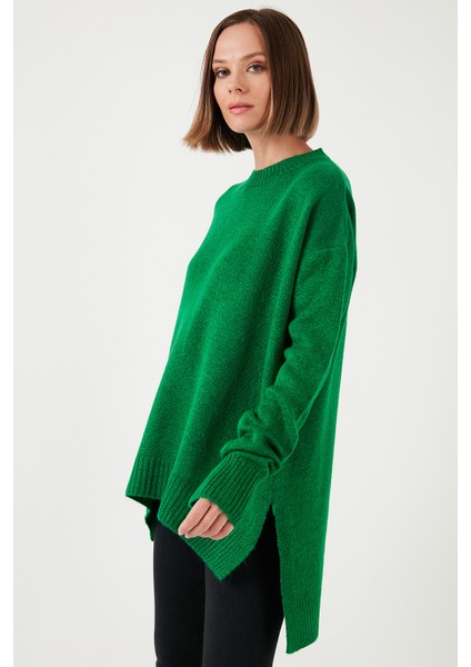 Rahat Kesim Yırtmaç Detaylı Bisiklet Yaka Kazak Kadın Kazak 4616142Y