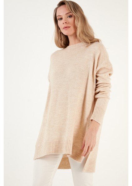 Rahat Kesim Yırtmaç Detaylı Bisiklet Yaka Kazak Kadın Kazak 4616142Y