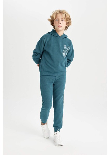 Erkek Çocuk 2'li Takım Baskılı Kapüşonlu Sweatshirt Üst Beli Lastikli Jogger Eşofman Altı D2045A824AU