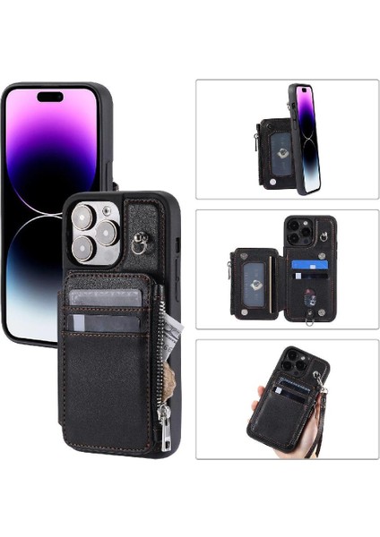 IPhone 15 Için Cüzdan Durumda Pro Max Kickstand Rfıd Engelleme 3 Büyük Kart Pu (Yurt Dışından)