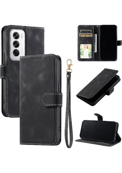 Oppo Oppo 12 5g Için Flip Case Kickstand Cüzdan Kart Yuvaları Pu Deri Bilek (Yurt Dışından)