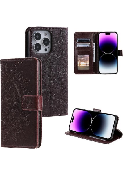 IPhone 15 Için Flip Case Pro Max Cüzdan Kılıf Totem Kabartma Kickstand Pu (Yurt Dışından)