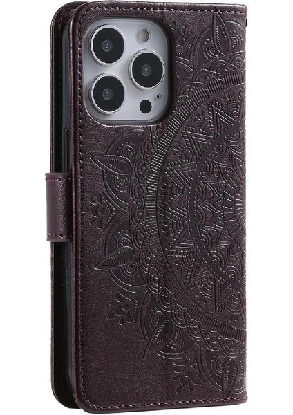 IPhone 15 Için Flip Case Pro Max Cüzdan Kılıf Totem Kabartma Kickstand Pu (Yurt Dışından)