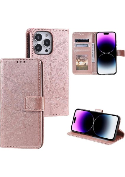 IPhone 15 Için Flip Case Pro Max Cüzdan Kılıf Totem Kabartma Kickstand Pu (Yurt Dışından)