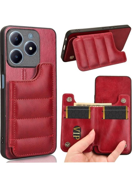 Realme C63 4g Kart Çanta Için Cüzdan Kılıf Kickstand Cüzdan Kılıf Vegan Pu Kart (Yurt Dışından)