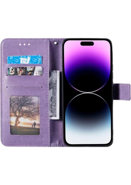 IPhone 14 Için Flip Case Pro Max Pu Deri Cüzdan Kılıf Totem Kabartma (Yurt Dışından)