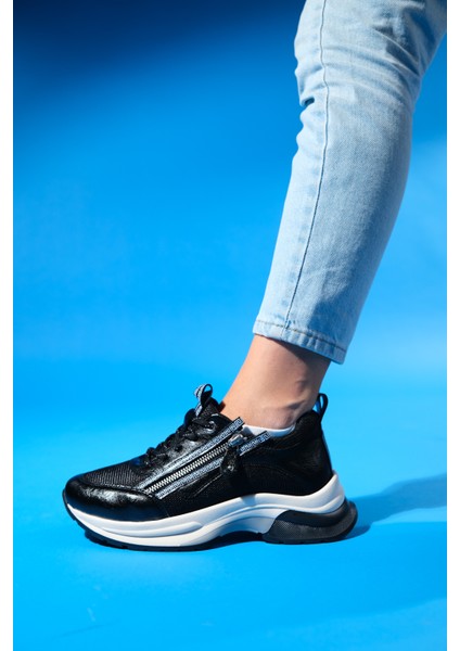 Oude Siyah Kadın Fermuarlı Kalın Taban Spor Sneakers fırsatları