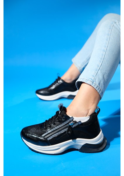 Oude Siyah Kadın Fermuarlı Kalın Taban Spor Sneakers indirimleri