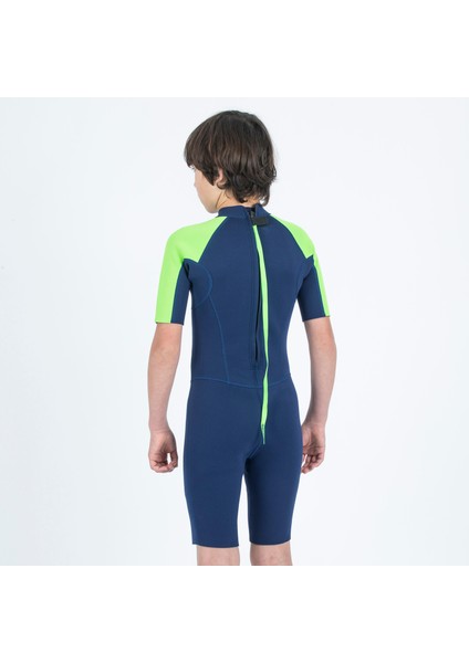 Olaian Çocuk Sörf Shorty - 1,5 mm - Mavi/Yeşil - YULEX 100 fırsatları