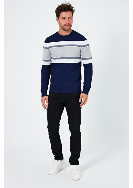 Bisiklet Yaka Renk Bloklu Regular Fit Kazak (E24-EZE-15)