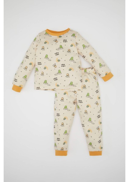 Erkek Bebek Dinazor Desenli Uzun Kollu Pijama Takımı D3437A524WN