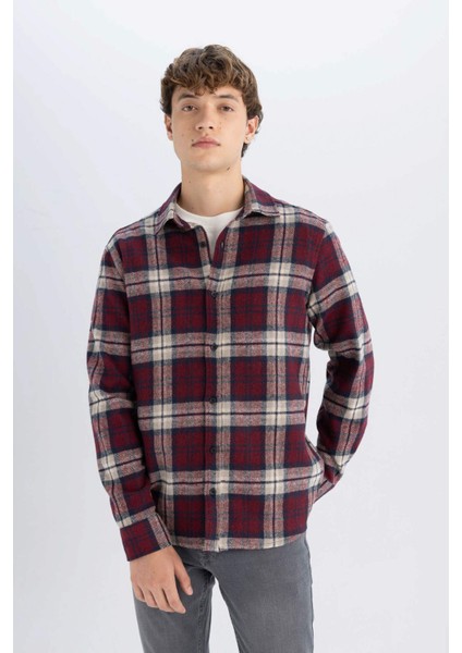 Regular Fit Kareli Oduncu Flanel Uzun Kollu Gömlek S9275AZ24AU