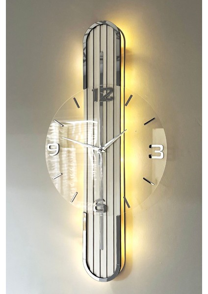 Stylish DESIGN-AYNALI-65CM-PILLI Led-Sessiz Mekanizma- Bey- Bey-Gümüş Tr Rakam