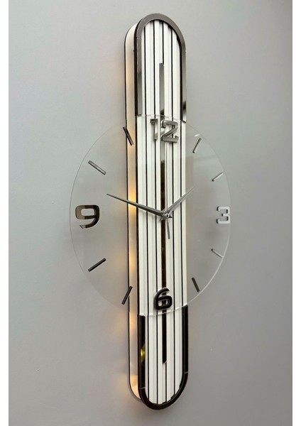 Stylish DESIGN-AYNALI-65CM-PILLI Led-Sessiz Mekanizma- Bey- Bey-Gümüş Tr Rakam fiyatları