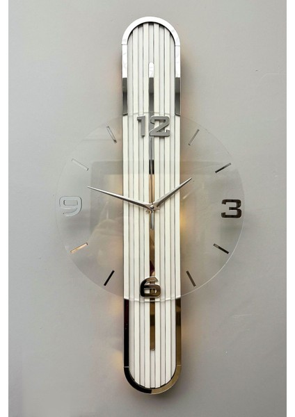 Stylish DESIGN-AYNALI-65CM-PILLI Led-Sessiz Mekanizma- Bey- Bey-Gümüş Tr Rakam modelleri