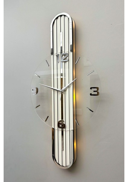 Stylish DESIGN-AYNALI-65CM-PILLI Led-Sessiz Mekanizma- Bey- Bey-Gümüş Tr Rakam fırsatları