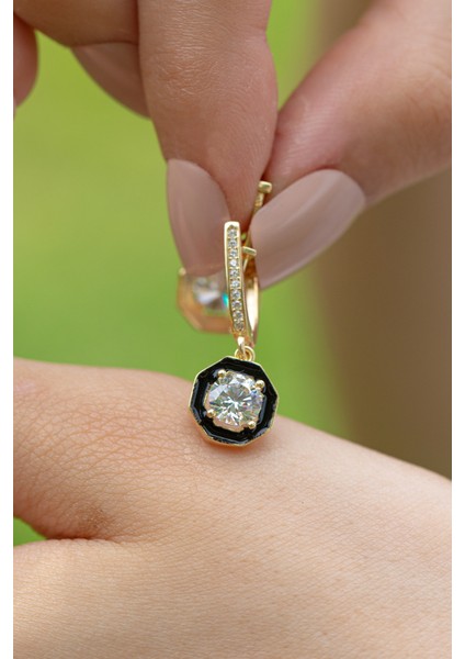 Siyah Mineli Tektaş Halka Altın Küpe CGKKP083 fiyatları