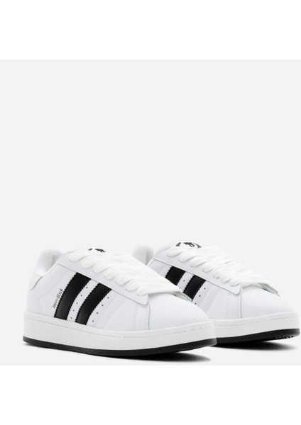 Kadın Beyaz Siyah Termo Taban Yanı Şeritli Bağcıklı Spor Ayakkabı fiyatları
