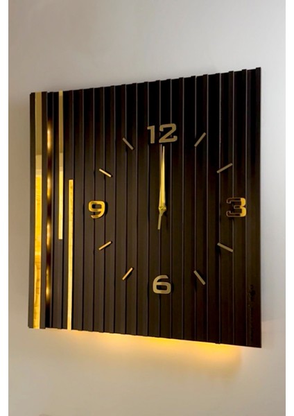 Long Lines Işıklı (Pilli Led) Sessiz Mekanizma 48X48CM Asse Tasarım Modern Duvar Saati Siy-Siy-Sarı