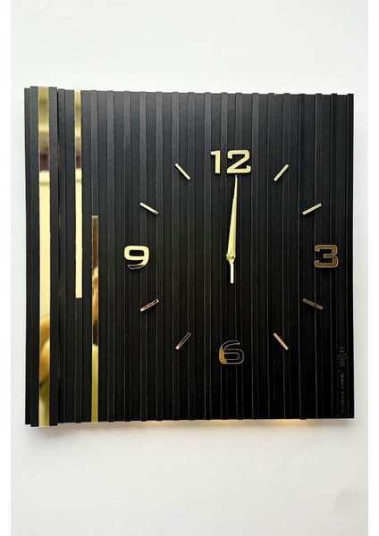 Long Lines Işıklı (Pilli Led) Sessiz Mekanizma 48X48CM Asse Tasarım Modern Duvar Saati Siy-Siy-Sarı modelleri