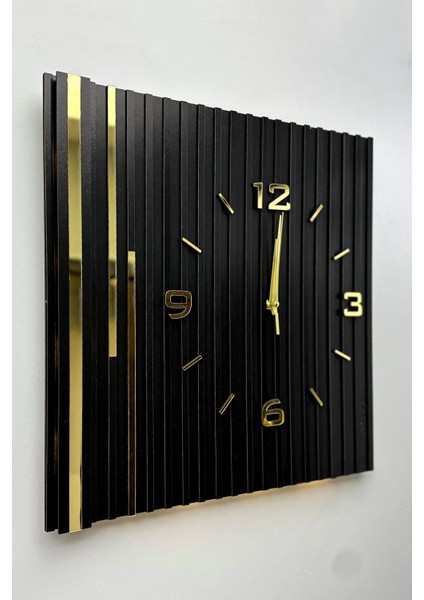 Long Lines Işıklı (Pilli Led) Sessiz Mekanizma 48X48CM Asse Tasarım Modern Duvar Saati Siy-Siy-Sarı fırsatları