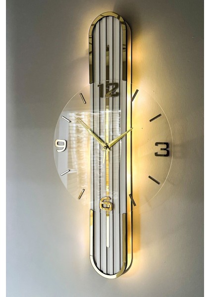 Stylish DESIGN-AYNALI-65CM-PILLI Led-Sessiz Mekanizma- Bey-Bey-Sarı Tr Rakam