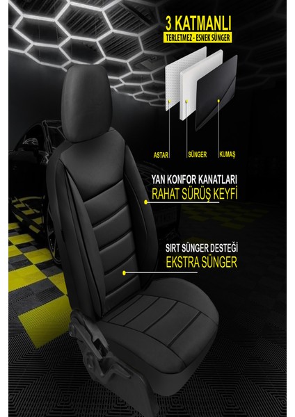 Opel Insignia 2009-2016 Uyumlu Koltuk Kılıfı Chaotic Serisi - Siyah fırsatları