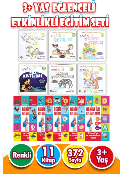 3 - 6 Yaş Eğlenceli Etkinlikli Eğitim Seti - Benim Ilk Kelimelerim - Cıvıl Cıvıl Eğitim Seti Çıkartmalı 12 Kitap 372 Sayfa
