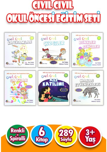 3 - 6 Yaş Dikkat Geliştiren Cıvıl Cıvıl Okul Öncesi Eğitim Seti Çıkartmalı 6 Kitap 289 Sayfa