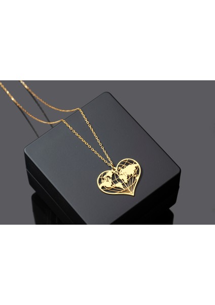 Kalp Dünya Kolye, Özel Tasarım Kolye 925 Ayar Gümüş Kolye,gümüş,rose Gold,altın Kaplama Kolye