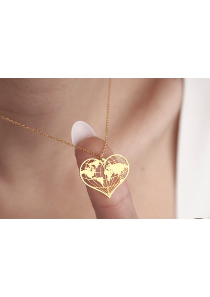 Kalp Dünya Kolye, Özel Tasarım Kolye 925 Ayar Gümüş Kolye,gümüş,rose Gold,altın Kaplama Kolye modelleri