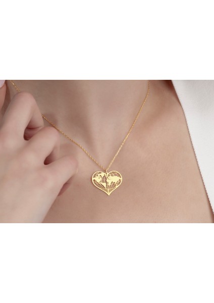 Kalp Dünya Kolye, Özel Tasarım Kolye 925 Ayar Gümüş Kolye,gümüş,rose Gold,altın Kaplama Kolye fırsatları