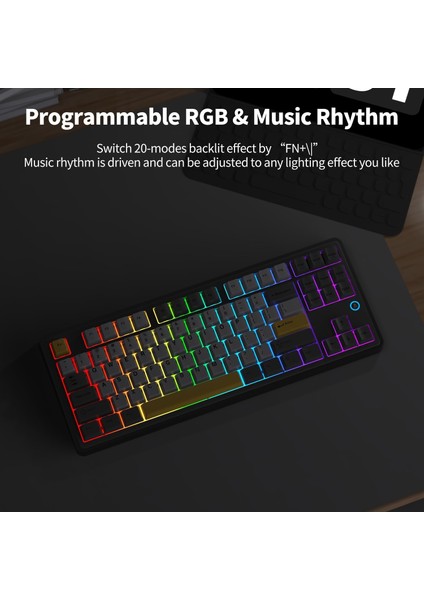 Ajazz AK870 Alttan Baskılı Tuş, Dinamik Rgb, Hot-Swap Gasket Mekanik Siyah Klavye - Gift Switch