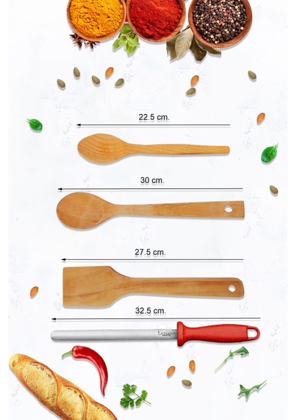 Silver Serisi Mutfak Bıçak Seti Masat ve Montesev Ahşap Tahta Kaşık Seti ( 14 Parça )