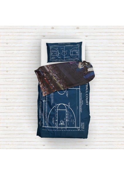 Michael Jordan Chicago Bulls&Basketball Court Navy Blue Nevresim Takımı - 200 Cm X 220 Cm
