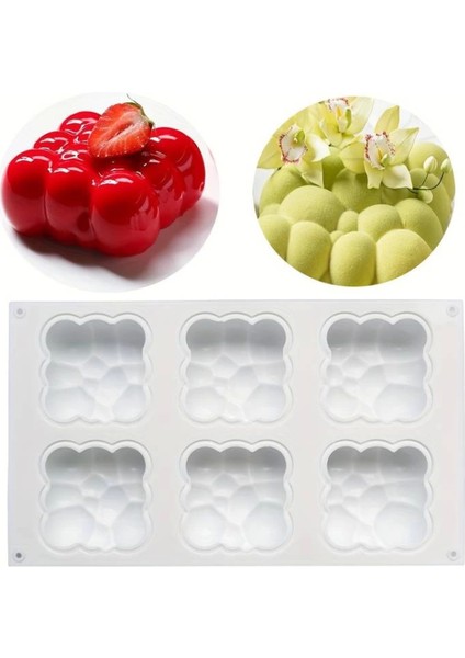Silikon Kare Kabarcık Bulut Mousse Kek ve Pasta Kalıbı, 8 cm x 3,8 cm