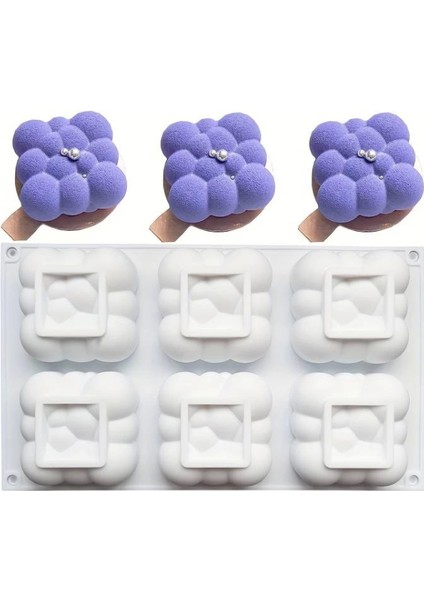 Silikon Kare Kabarcık Bulut Mousse Kek ve Pasta Kalıbı, 8 cm x 3,8 cm