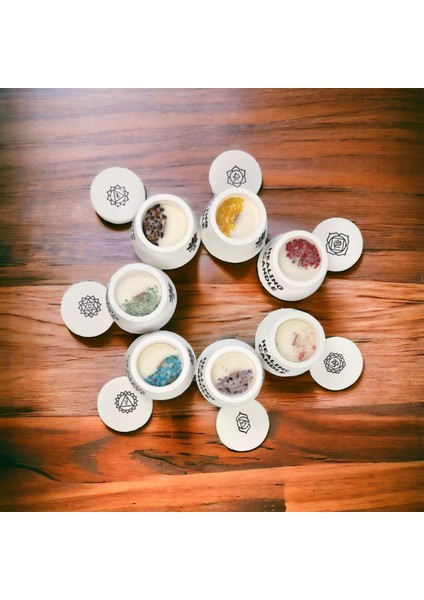 Çakra Mumu, Vegan Soya El Yapımı Aromaterapi Esansiyel Yağlı Mum Taşlarlı 80gr fırsatları