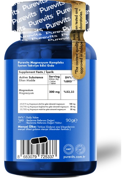 Magnezyum Complex - Sitrat - Bisglisinat – Malat 200 Mg – 60 Tablet