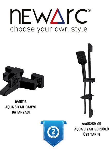 Aqua Siyah Banyo Bataryası, Sürgülü Üst Takım 941511B,430525R-05