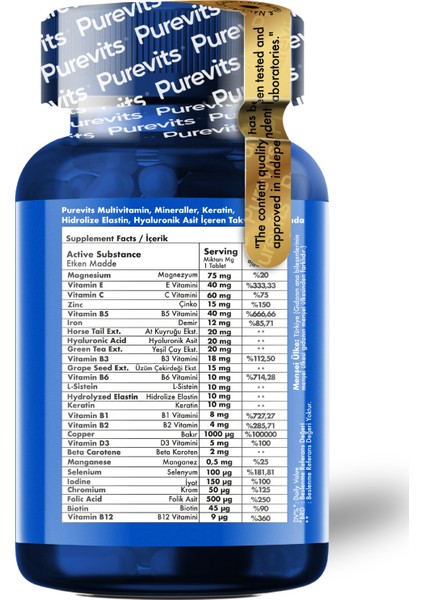 Green Factor Multivitamin Minarel Complex - Keratin - Hyaluronik Asit – Folik Asit – 30 Adet