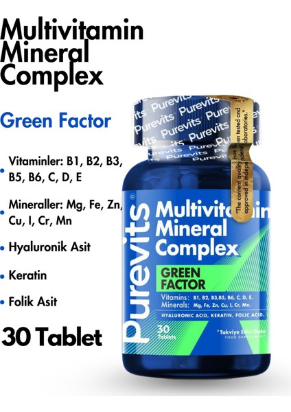 Green Factor Multivitamin Minarel Complex - Keratin - Hyaluronik Asit – Folik Asit – 30 Adet