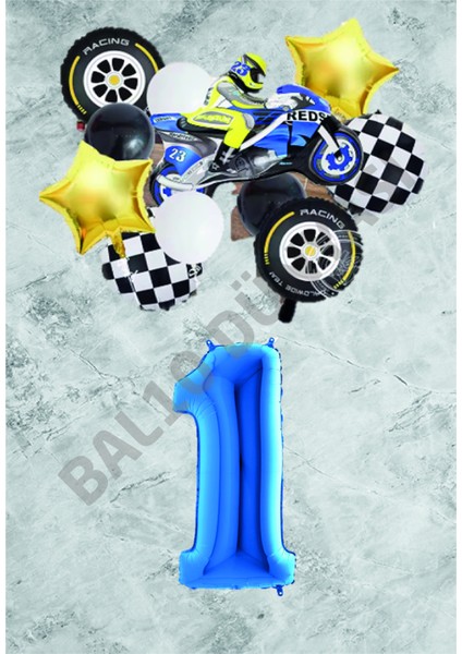 Motorsiklet Mavi Temalı Doğum Günü Seti Yaş-1