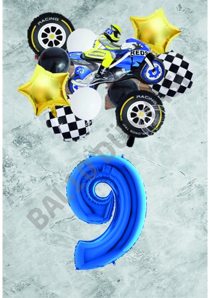 Motorsiklet Mavi Temalı Doğum Günü Seti Yaş-9