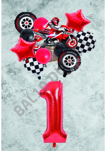 Motorsiklet Kırmızı Temalı Doğum Günü Seti Yaş-1