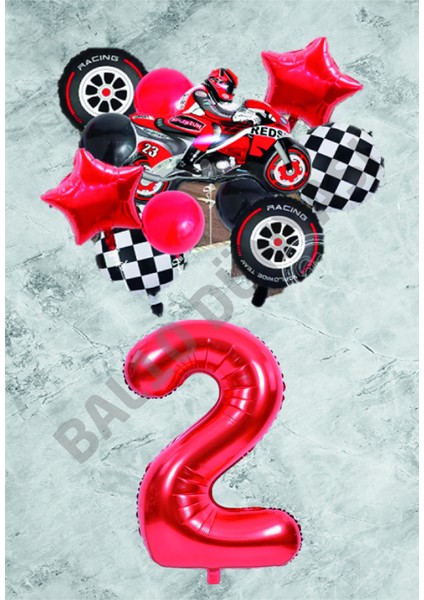 Motorsiklet Kırmızı Temalı Doğum Günü Seti Yaş-2