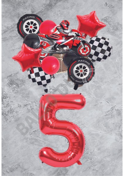 Motorsiklet Kırmızı Temalı Doğum Günü Seti Yaş-5