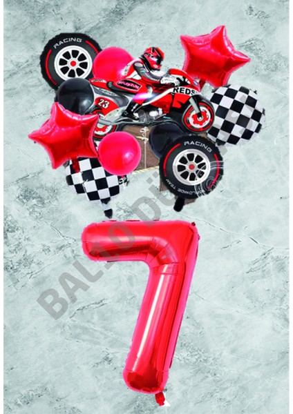 Motorsiklet Kırmızı Temalı Doğum Günü Seti Yaş-7